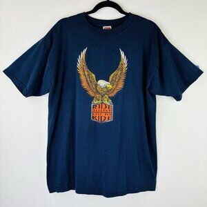 Harley Davidson Mens XL T-Shirt Short Sleeve Crew Neck Blue Shirt Ride To Live